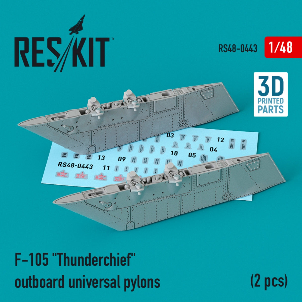 RESKIT RS48-0443 F-105 « THUNDERCHIEF » PYLÔNES UNIVERSELS EXTÉRIEURS (2 PIÈCES) (IMPRIMÉS EN 3D) 1/48