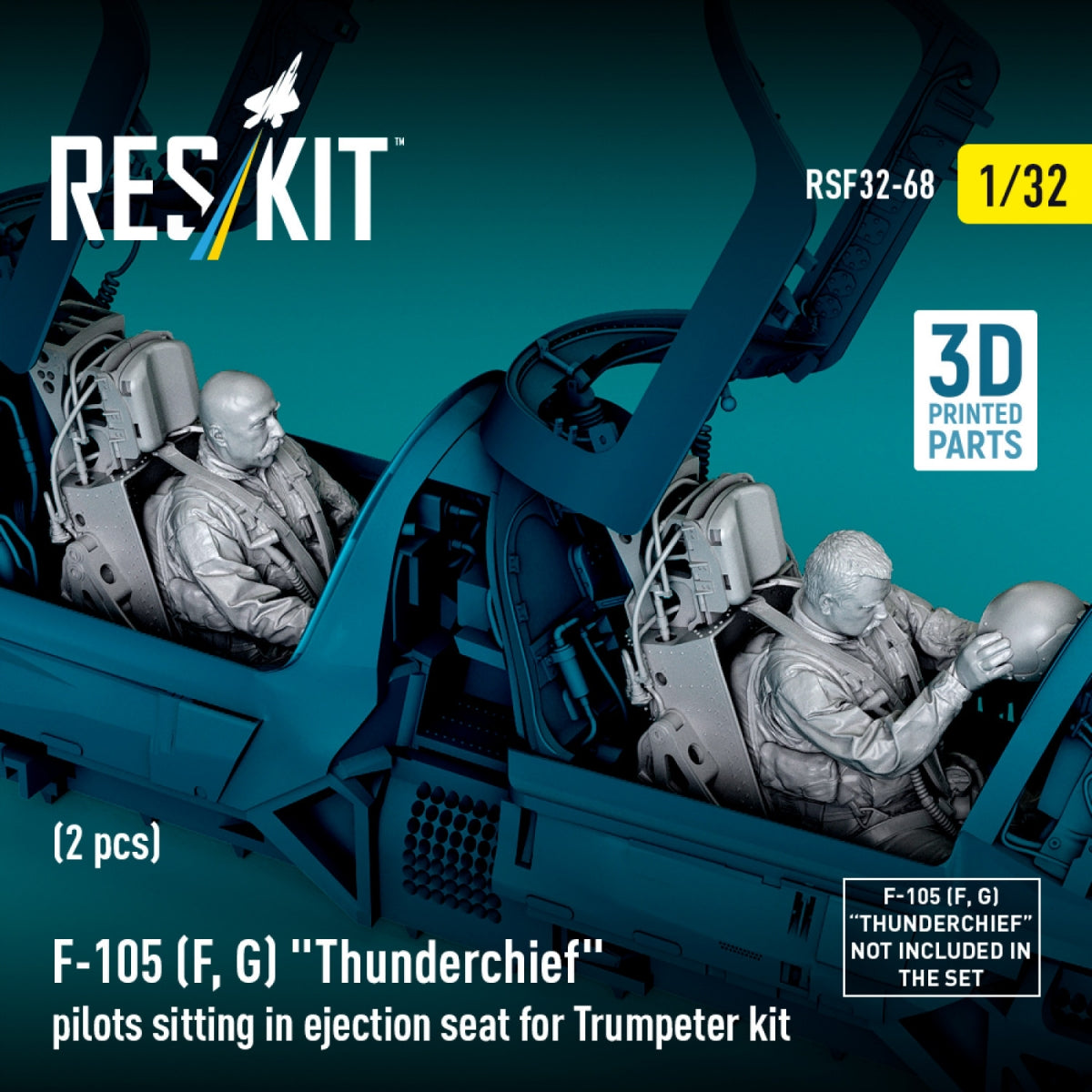 RESKIT RSF32-0068 F-105F/G "Thunderchief" pilots sitting in ejection seat for Trumpeter kit (2 pcs) (3D Printed) 1/32