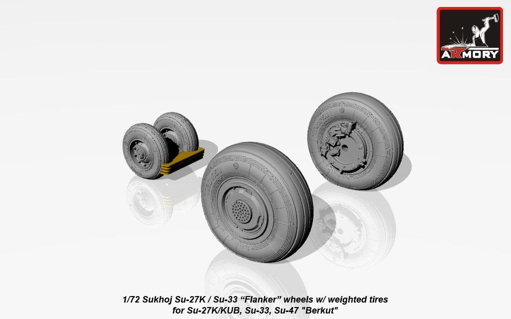Armory Models AW72034 Sukhoj Su-27K / Su-33 Flanker wheels w/ weighted tires, front mudguard 1/72 – immagine 4
