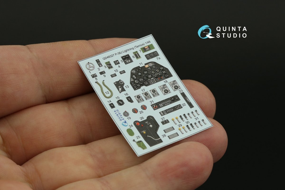Quinta Studio QD48327 P-38J 3D-Printed &amp;amp; coloured Interior on decal paper (Tamiya) 1/48 – immagine 4