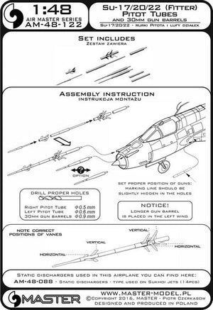Master AM-48-122 Su-17, Su-20, Su-22 (Fitter) - Pitot Tubes and 30mm gun barrels 1/48 – immagine 4