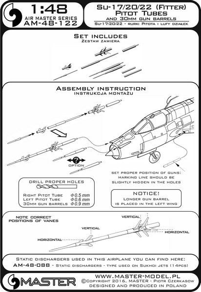 Master AM-48-122 Su-17, Su-20, Su-22 (Fitter) - Pitot Tubes and 30mm gun barrels 1/48 – immagine 4