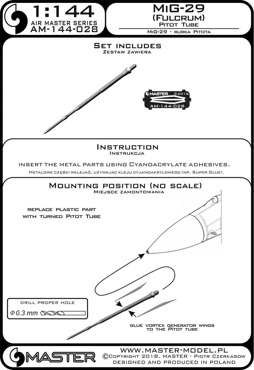 Master AM-144-028 MiG-29 (Fulcrum) - Tube Pitot 1/144 – image 3