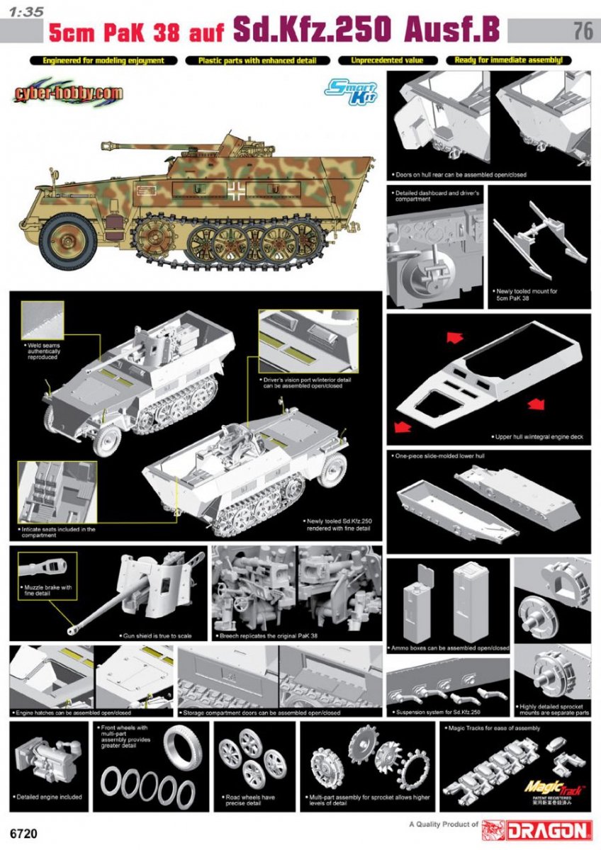 Cyber Hobby 6720 5cm PaK 38 auf Sd.Kfz.250 Ausf.B 1/35 – immagine 2