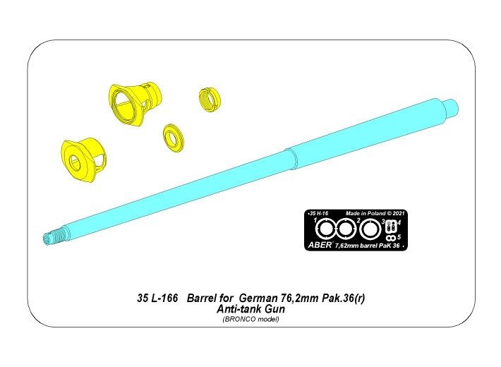 Canon Aber 35L-166 pour canon antichar allemand Pak 36(r) de 76,2 mm, compatible avec la maquette BRONCO 35056 au 1/35 – image 2