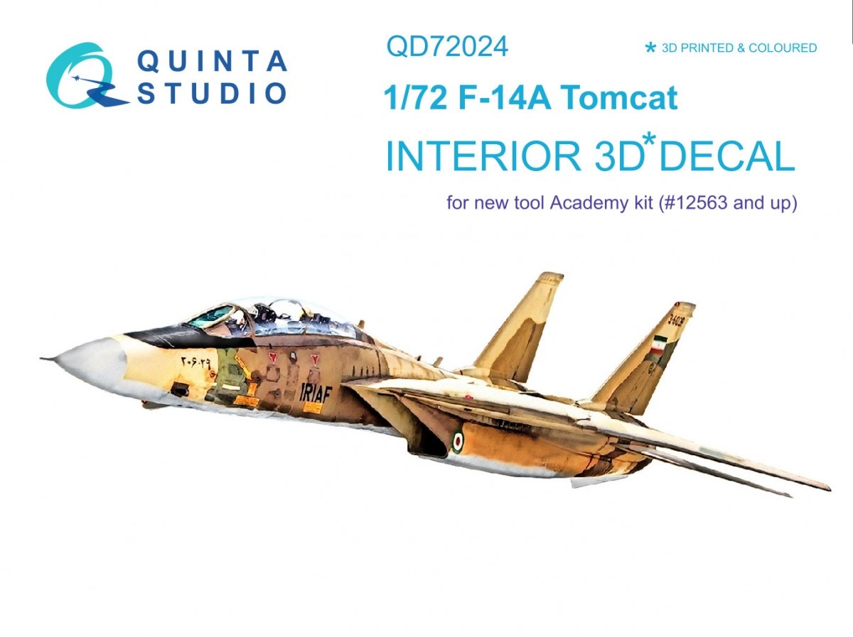 Quinta Studio QD72024 F-14A 3D-Printed &amp; colored Interior on decal paper (for Academy kit) 1/72