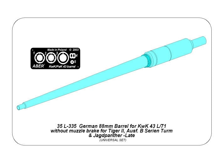 Aber 35L-335 Canon allemand de 88 mm KwK 43 L/71 sans frein de bouche pour Tiger II, Ausf.B Serien Turm &amp;amp; Jagdpanther -fin 1/35 – image 3