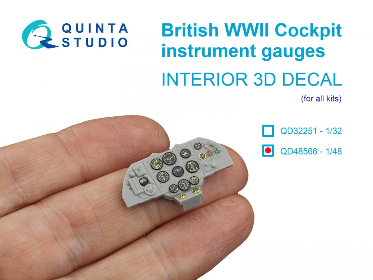 Quinta Studio QD48566 Instruments de cockpit britanniques de la Seconde Guerre mondiale, imprimés en 3D et colorés, intérieur sur papier décalcomanie (Tous les kits) 1/48