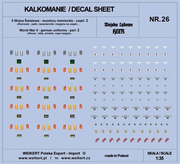 Weikert Decals DEC226 Mundury niemieckie - patki, naramienniki, insygnia na czapki - HEER - ver.2 - vol.26 1/35