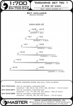 Master SM-700-045 Set of universal yardarms No1 (lengths = 5, 7.5, 10, 12.5, 15, 17.5mm - 2pcs of each) 1/700 – zdjęcie 3