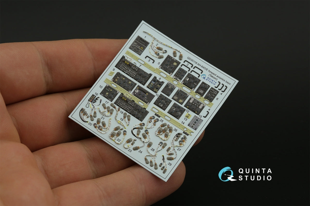 Quinta Studio QD35118 AH-64D Extended forward avionics bays 3D-Printed &amp;amp; coloured Interior on decal paper (Takom) 1/35 – immagine 5