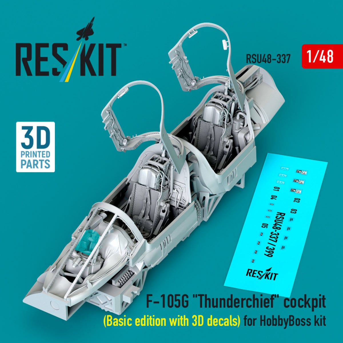 RESKIT RSU48-0337 F-105G "Thunderchief" cockpit (Basic edition with 3D decals) for HobbyBoss kit (3D Printed) 1/48