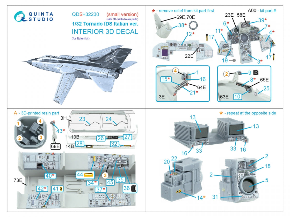 Quinta Studio QDS+32230 Tornado IDS Italian 3D-Printed &amp;amp; coloured Interior on decal paper (Italeri) (Small version) (with 3D-printed resin parts) 1/32 – imagen 3