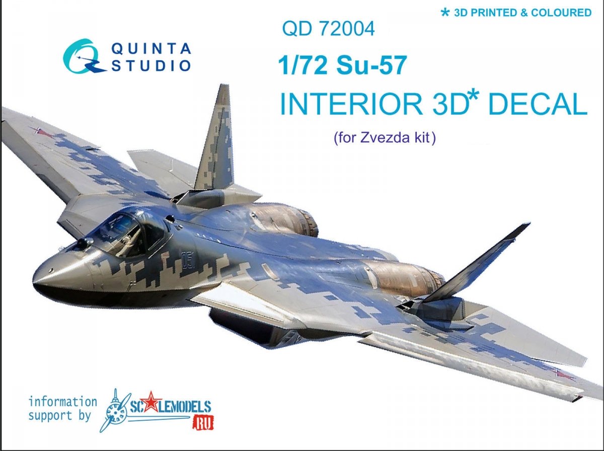 Quinta Studio QD72004 SU-57 3D-Printed &amp; colored Interior on decal paper (for Zvezda kit)1/72