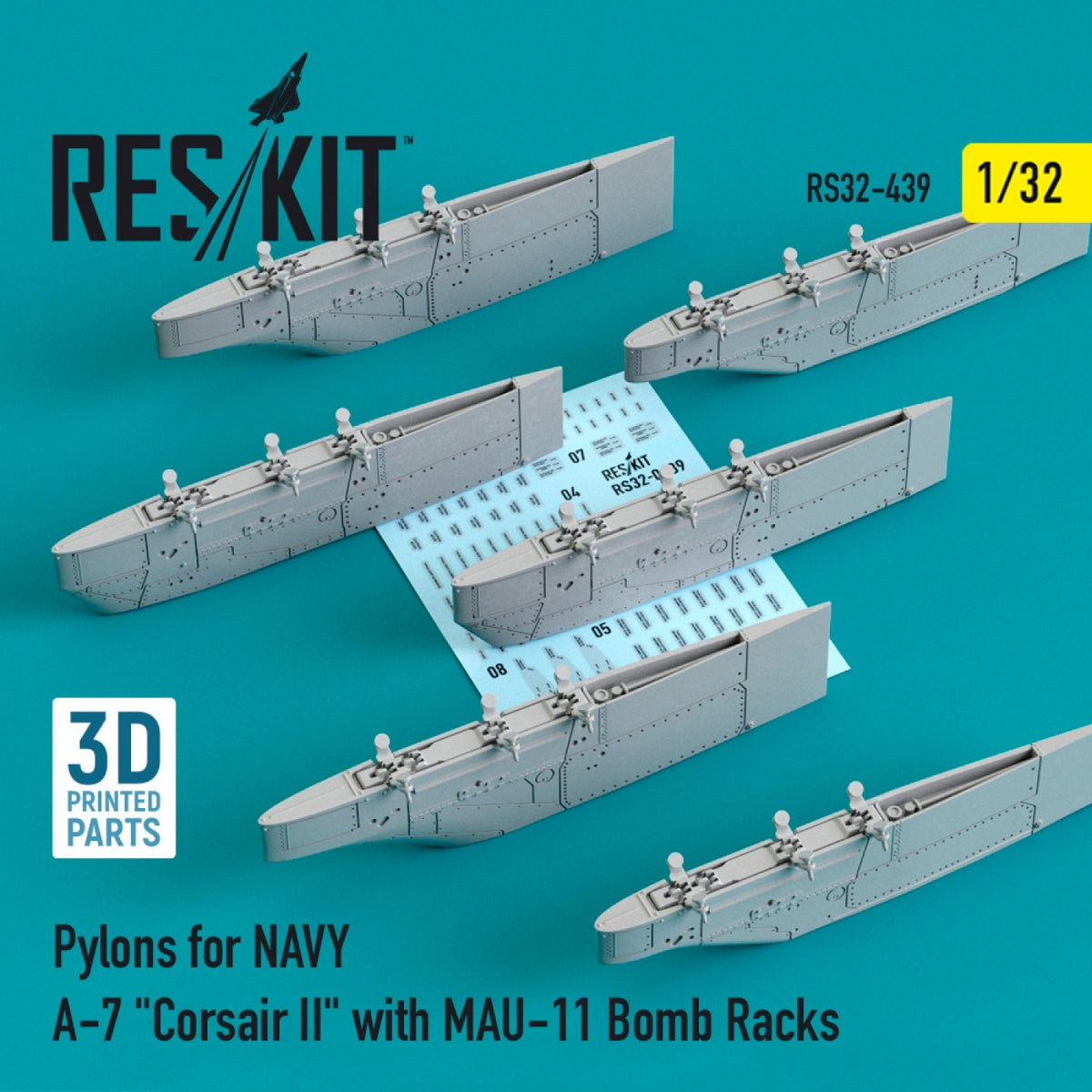 RESKIT RS32-0439 PYLONS FOR NAVY A-7 "CORSAIR II" WITH MAU-11 BOMB RACKS (3D PRINTED) 1/32