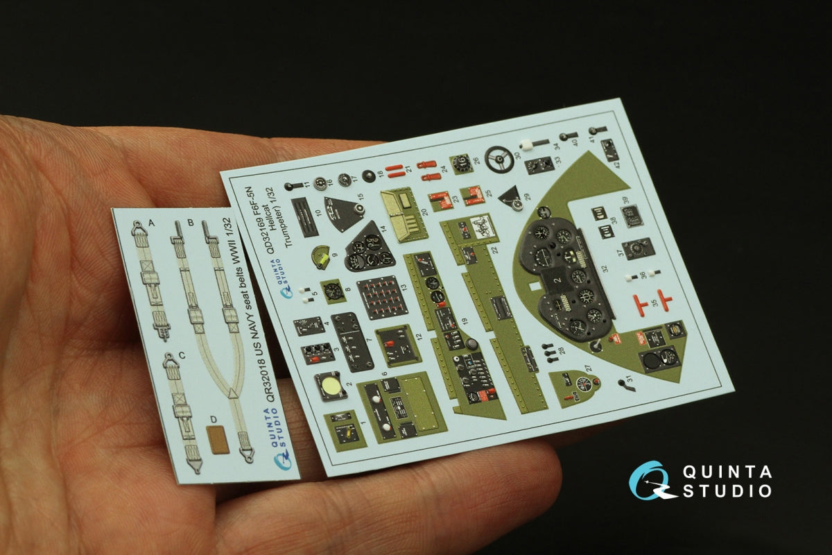 Quinta Studio QD32169 F6F-5N Hellcat 3D-Printed &amp;amp; coloured Interior on decal paper (Trumpeter) 1/32 – zdjęcie 5