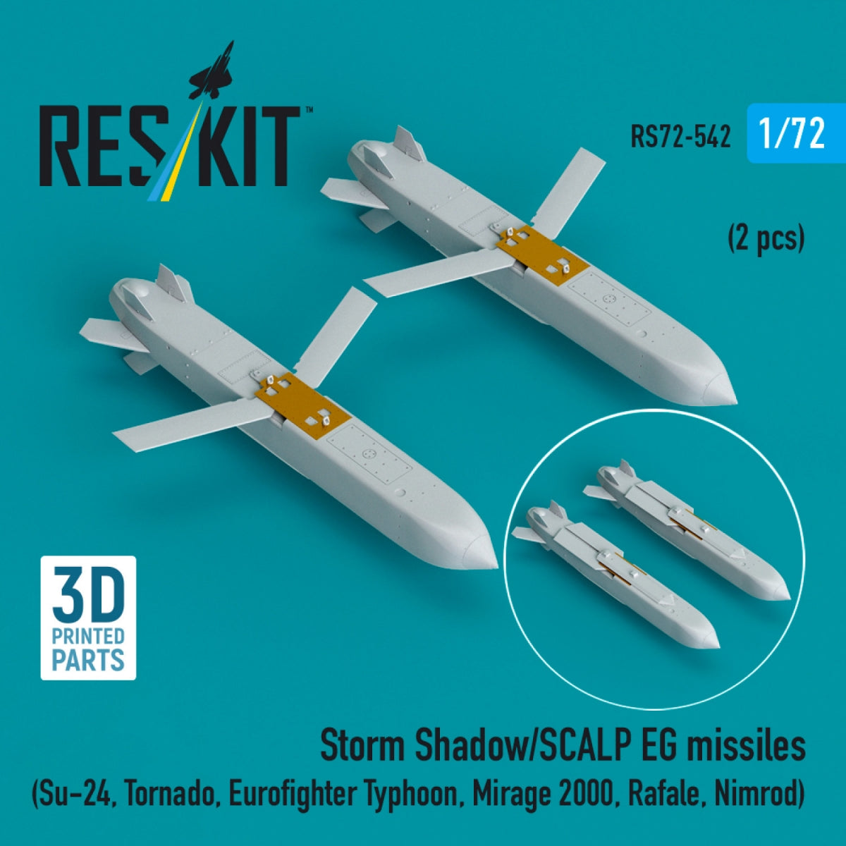 RESKIT RS72-0542 Storm Shadow/SCALP EG missiles (2 pcs) (Su-24, Tornado, Eurofighter Typhoon, Mirage 2000, Rafale, Nimrod) (3D Printed) 1/72