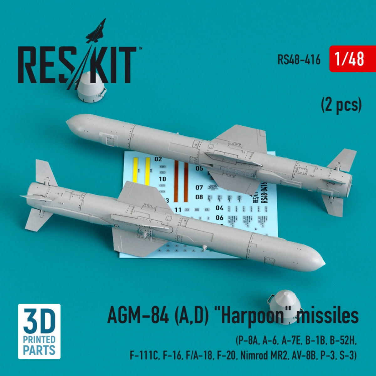 RESKIT RS48-0416 AGM-84 (A,D) "HARPOON" MISSILES (2 PCS) (3D PRINTED) 1/48