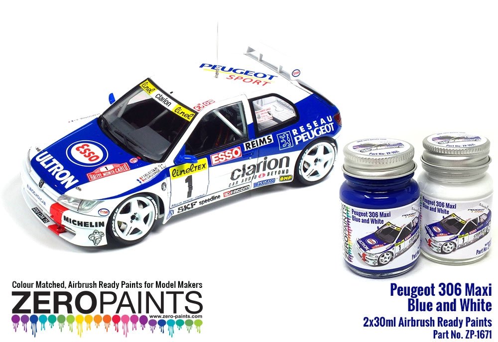 Zero Paints 1671 Peugeot 306 Maxi 1996 Rally Monte Carlo Blue/White Paint Set 2x30ml – immagine 2
