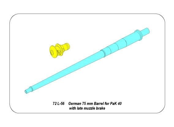 Aber 72L-56 Lufa 75mm do niemieckiej armaty p/panc Pak 40 z późnym hamulcem wylotowym / German 75mm gun barrel for PaK40 with late muzzle brake 1/72 – zdjęcie 7