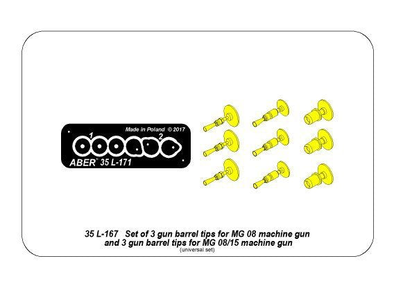 Aber 35L-171 Set of gun barrel tips for MG 08 x3 pcs. And barrel tips for MG 08/15 x 3 pcs. 1/35 – immagine 9