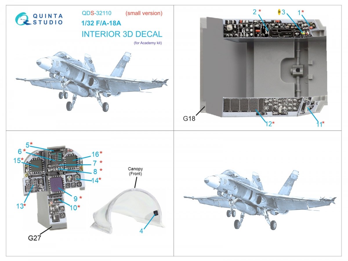 Quinta Studio QDS-32110 F/A-18A 3D-Printed &amp;amp; coloured Interior on decal paper (Academy) (Small version) 1/32 – imagen 6