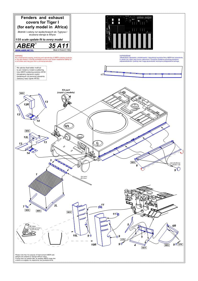 Aber 35A011 Błotniki boczne do Tiger I H1 (Afryka) 1/35 – imagen 4