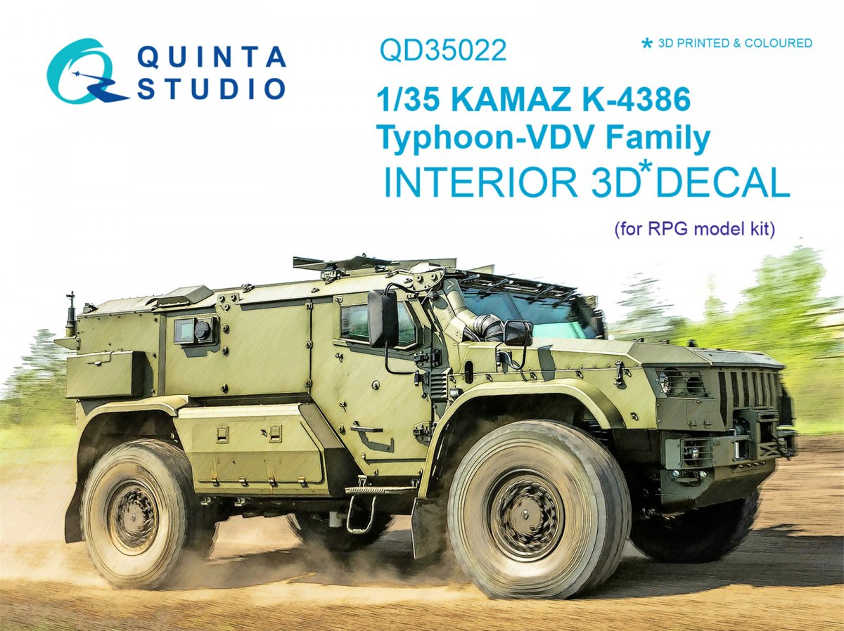 Quinta Studio QD35022 KAMAZ K-4386 Typhoon VDV family 3D-Printed &amp;amp; coloured Interior on decal paper (for RPG-model kit) 1/35