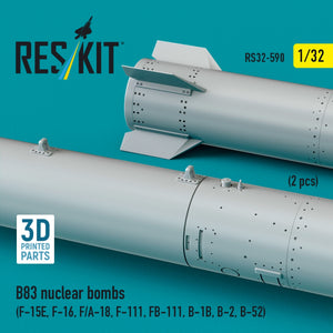 RESKIT RS32-0590 B83 nuclear bombs (2 pcs) (F-15E, F-16, F/A-18, F-111, FB-111, B-1B, B-2, B-52) (3D Printed) 1/32