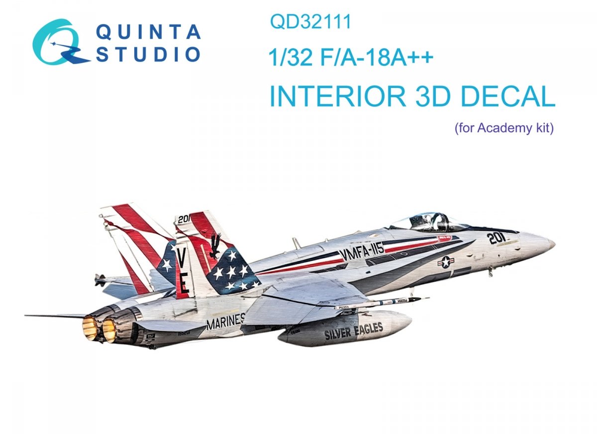 Quinta Studio QD32111 F/A-18A++ 3D-Printed &amp;amp; coloured Interior on decal paper (Academy) 1/32