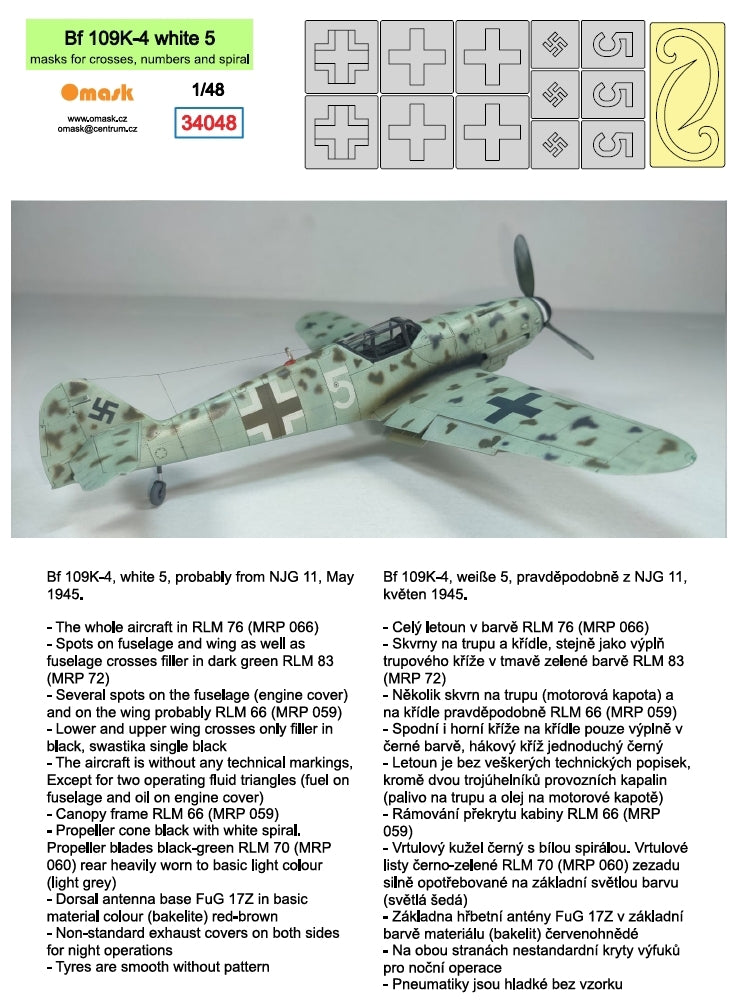 Omask 34048 Bf 109K-4 white 5 (masks for crosses, numbers and spiral) 1/48 – immagine 2