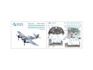 Quinta Studio QDS-48554 Bristol Beaufighter Mk.VI 3D-Printed &amp;amp; coloured Interior on decal paper (Tamiya) (small version) 1/48 – Bild 2