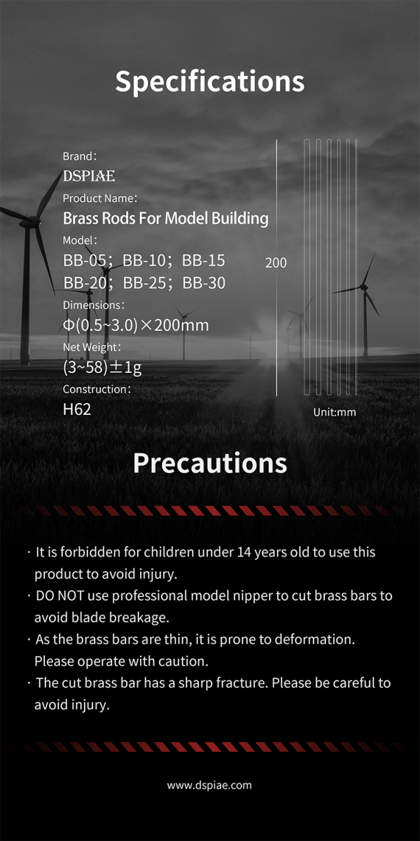 DSPIAE BB-2.0 Brass Rods For Model Building 2.0mm (6 PCS) / pręty miedziane – immagine 7