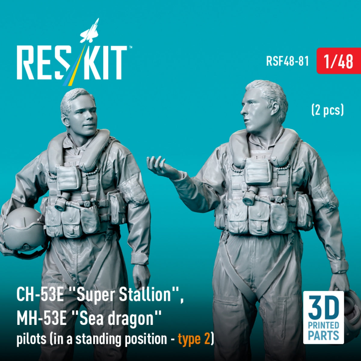 RESKIT RSF48-0081 CH-53E &amp;quot;Super Stallion&amp;quot;, MH-53E &amp;quot;Sea dragon&amp;quot; pilots (in a standing position - type 2) (2 pcs) (3D Printed) 1/48 – zdjęcie 2