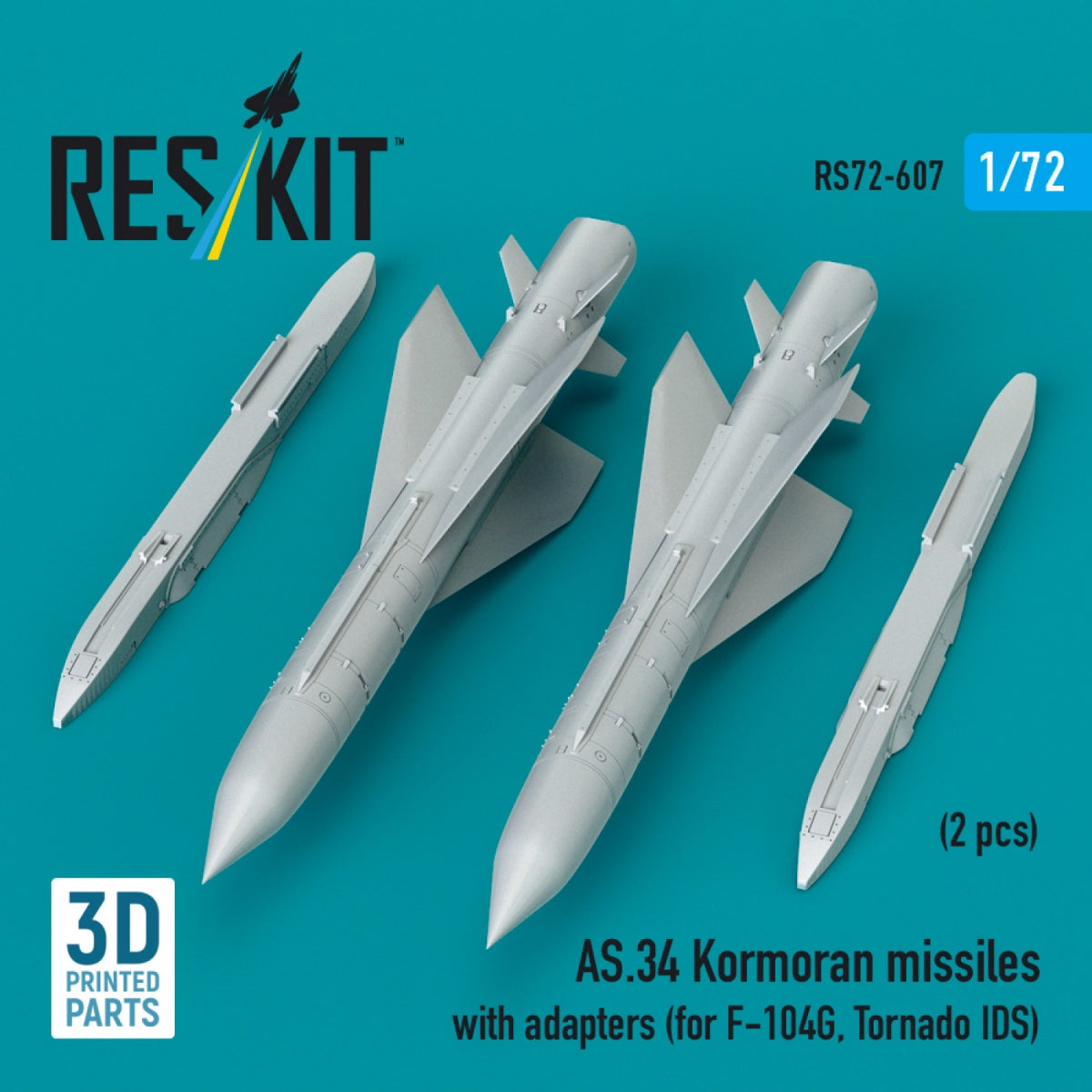 RESKIT RS72-0607 AS.34 Kormoran missiles with adapters (2 pcs) (for F-104G, Tornado IDS) (3D Printed) 1/72