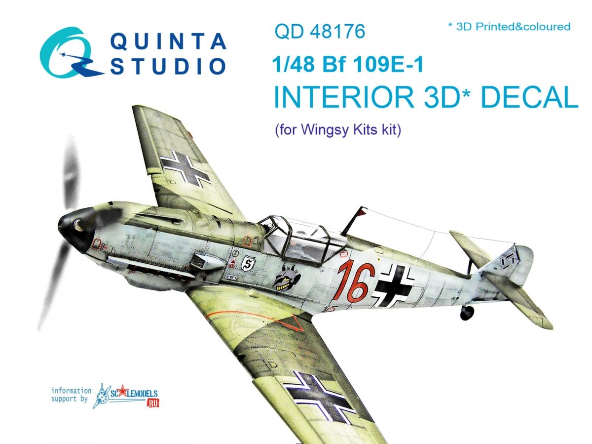 Quinta Studio QD48176 Bf 109E-1 3D-Printed &amp; colored Interior on decal paper (for Wingsy kits kit) 1/48