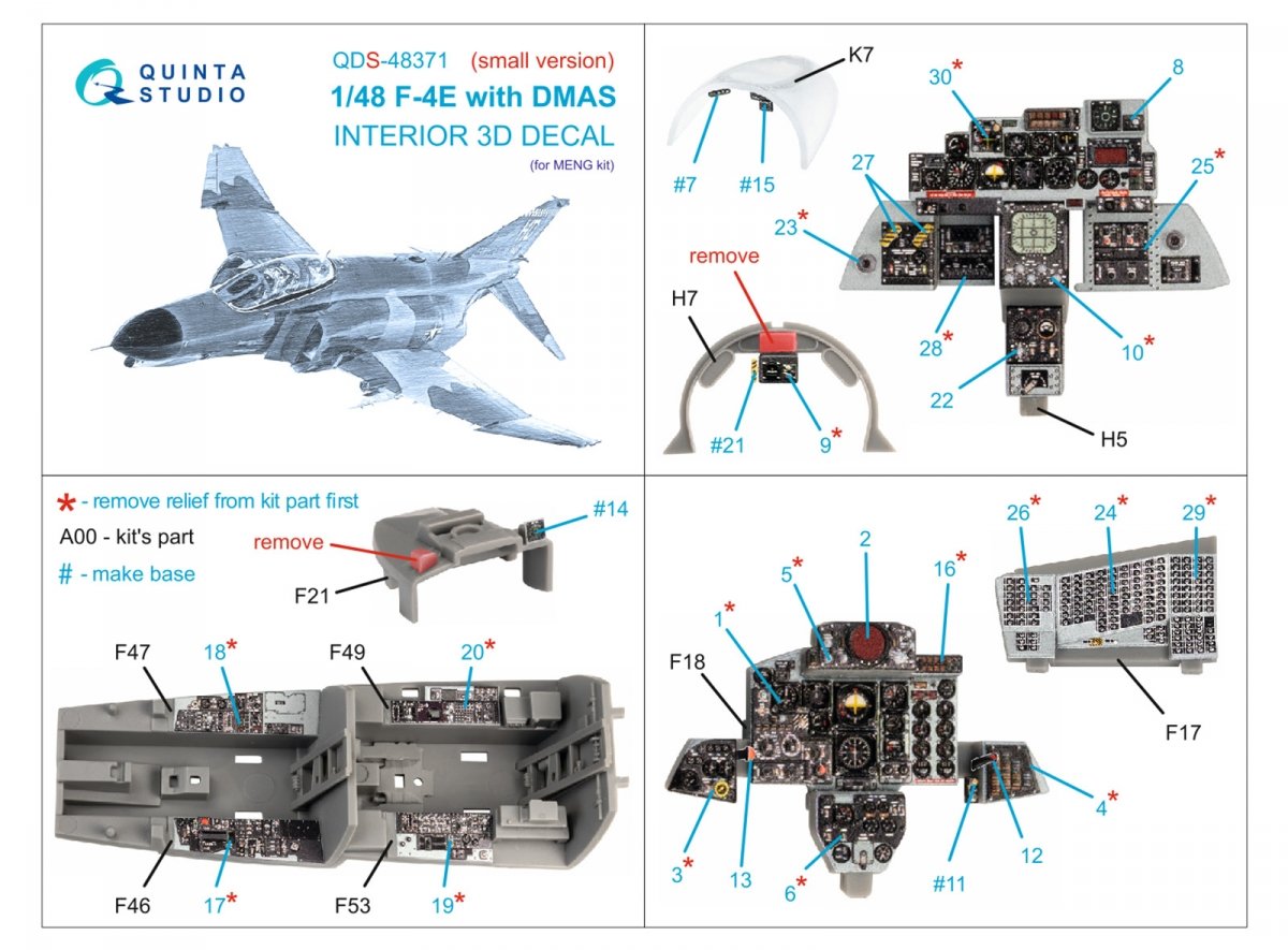 Quinta Studio QDS-48371 F-4E with DMAS 3D-Printed &amp;amp; coloured Interior on decal paper (Meng) (Small version) 1/48 – imagen 2
