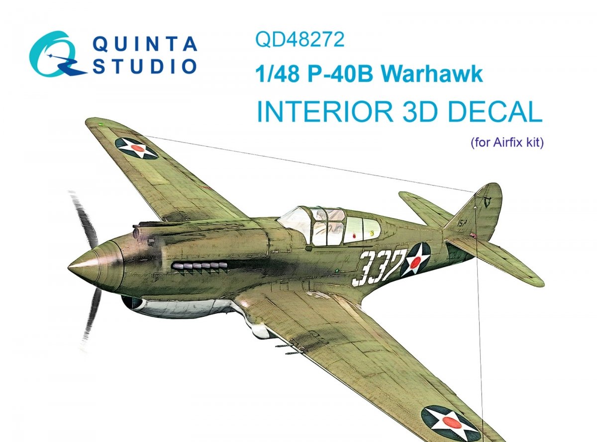 Quinta Studio QD48272 P-40B 3D-Printed &amp;amp; coloured Interior on decal paper (Airfix) 1/48