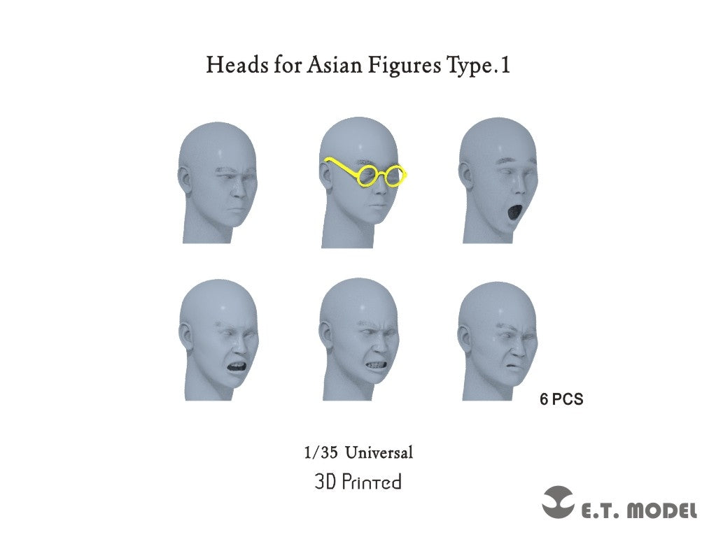 E.T. Model P35-339 Heads for Asian Figures Type.1 (Universal) 1/35