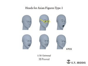E.T. Model P35-339 Heads for Asian Figures Type.1 (Universal) 1/35