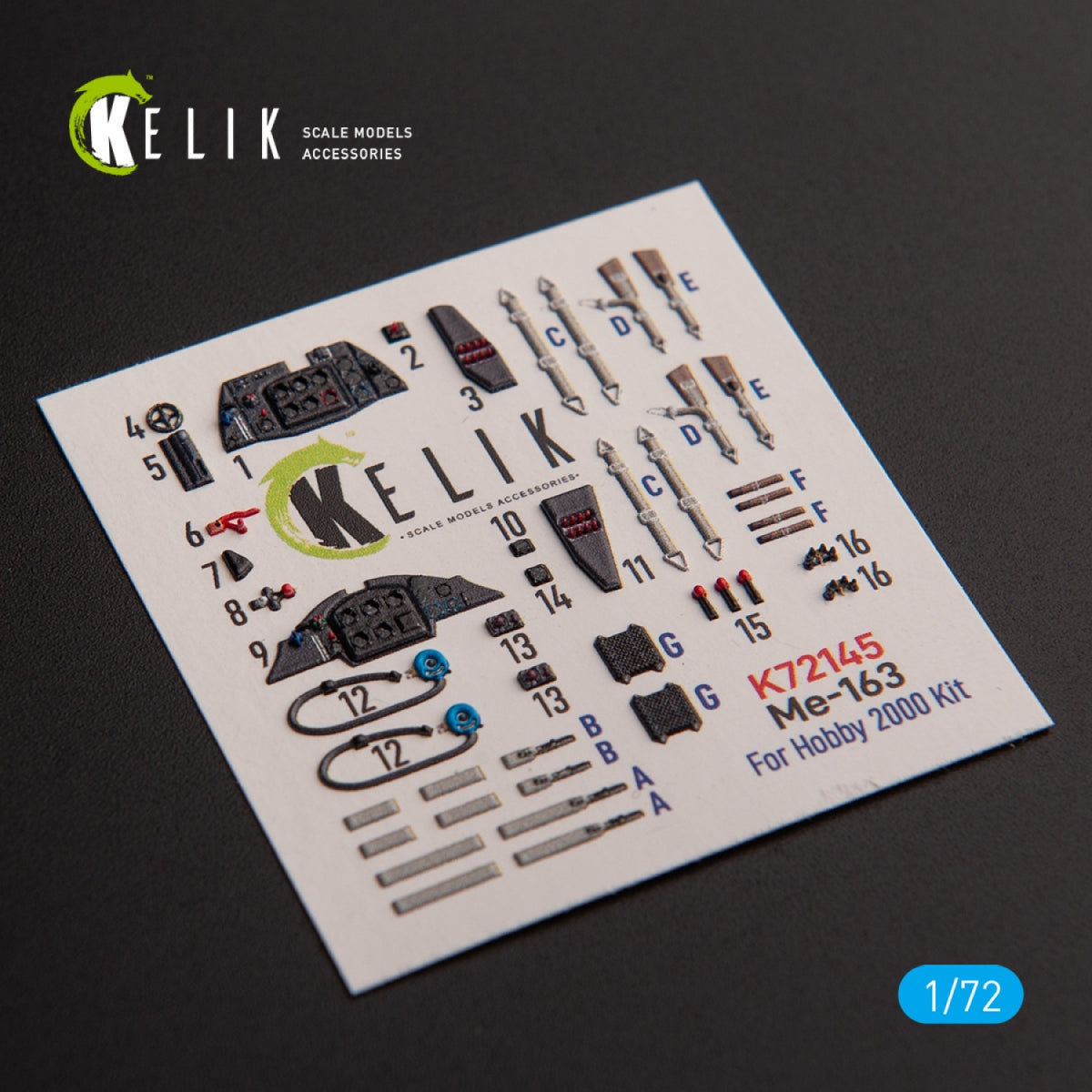 KELIK K72145 Me 163 B/S Komet - interior 3D decals for Hobby 2000/Academy kit 1/72