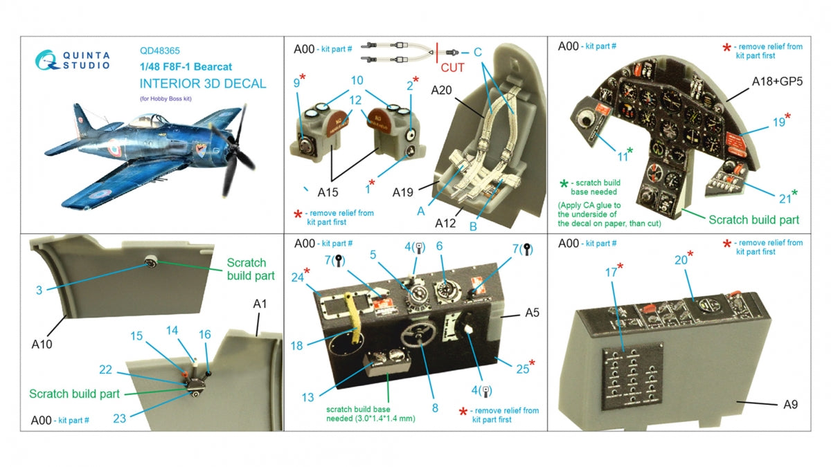 Quinta Studio QD48365 F8F-1 Bearcat 3D-Printed &amp;amp; coloured Interior on decal paper (Hobby Boss) 1/48 – Bild 2