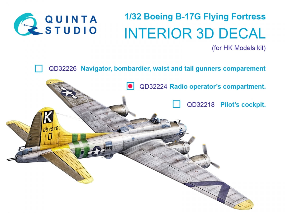 Quinta Studio QD32224 Compartiment de l&amp;#39;opérateur radio pour Boeing B-17G. Intérieur coloré imprimé en 3D sur papier décalcomanie (HK models) 1/32