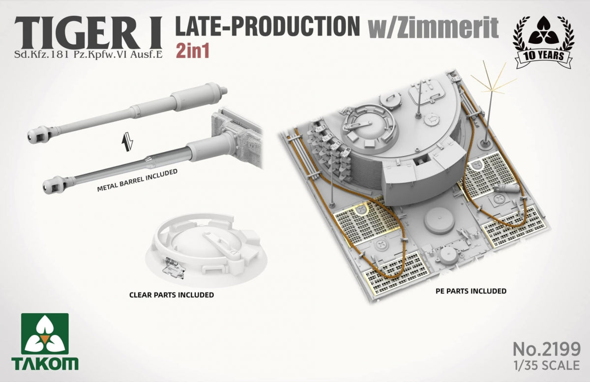 Takom 2199 Tiger I Late Production w/zimmerit Sd.Kfz. 181 Pz.Kpfw. VI Ausf. E (Late/Late Command) 1/35 – Bild 7