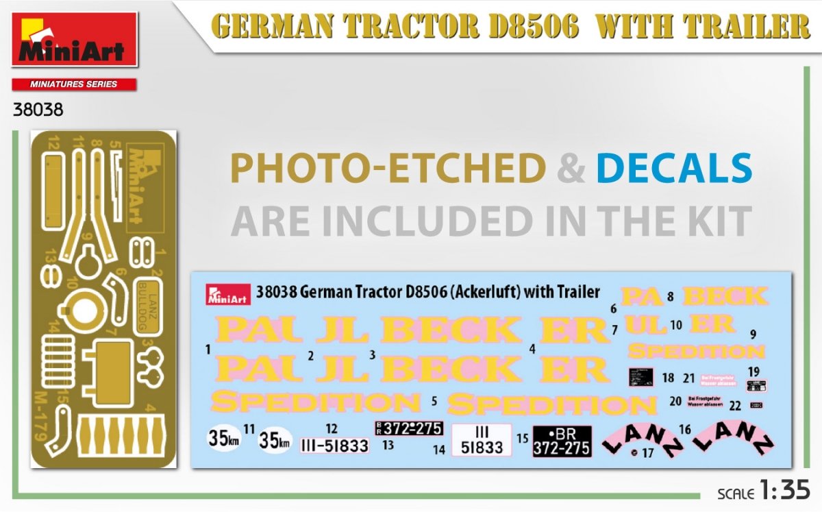 MiniArt 38038 German Tractor D8506 with trailer 1/35 – immagine 3