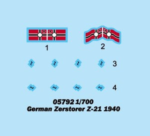 Trumpeter 05792 German Zerstorer Z-21 1940 1/700 – imagen 3