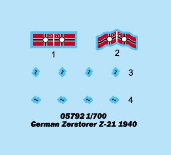Trumpeter 05792 German Zerstorer Z-21 1940 1/700 – imagen 3