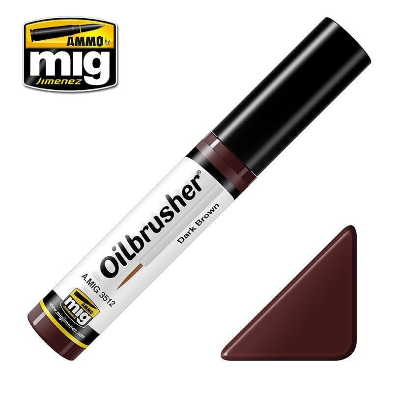 AMMO of Mig Jimenez 3512 Oilbrusher DARK BROWN - oil paint with brush