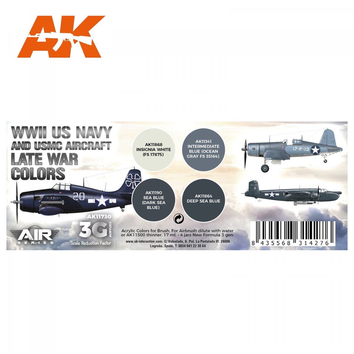 AK Interactive AK11730 WWII US NAVY &amp;amp; USMC AIRCRAFT LATE WAR COLORS 4x17 ml – Bild 2