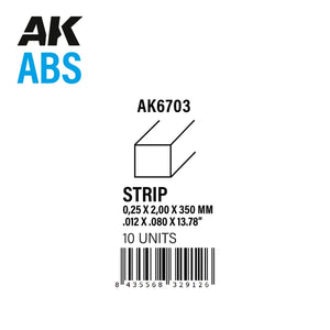 AK Interactive AK6703 STRIPS 0.25 X 2.00 X 350MM – ABS STRIP – 10 UNITS PER BAG – imagen 2
